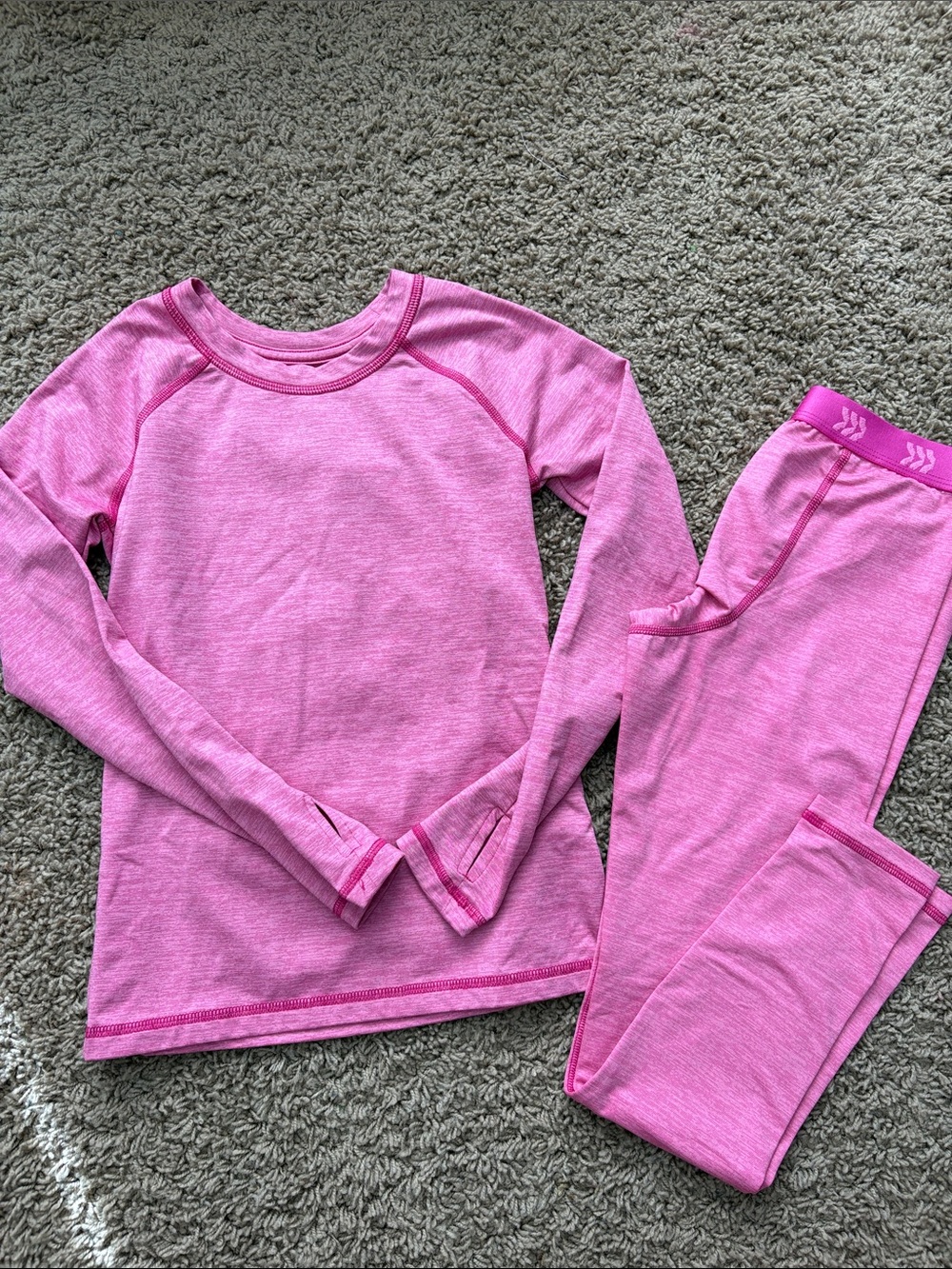 Girls' Pink Thermal Set - Cozy Long Sleeve Top & Pants